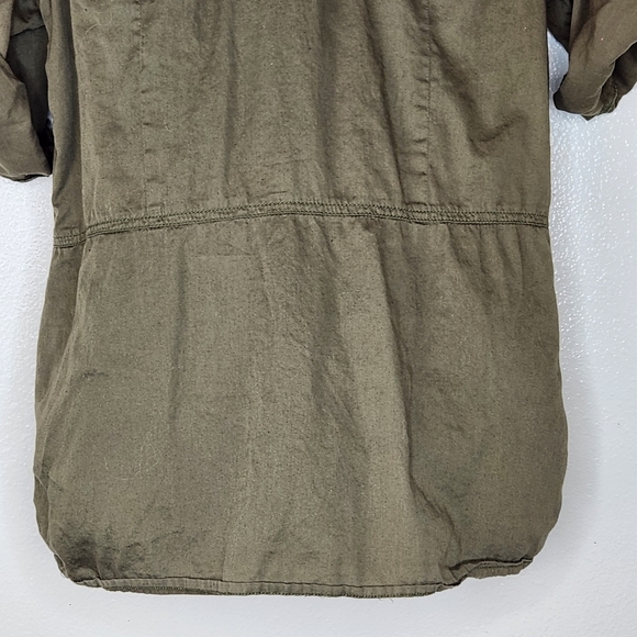 Decree Army Green Utility Button Up Zip Pockets Roll Tab Sleeve Top Size XXL - Picture 7 of 9